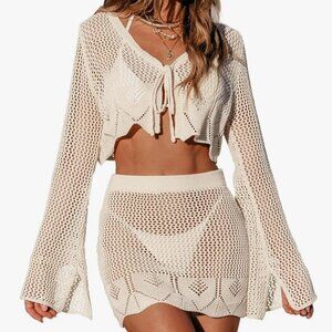Cupshe Swim Coverup. 2 piece crochet in khaki. Size L